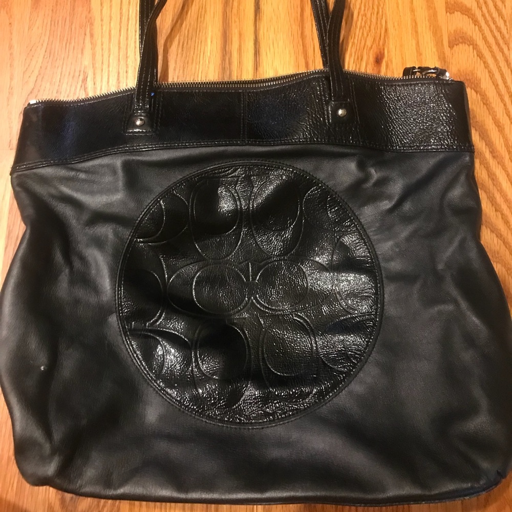 Coach black leather tote